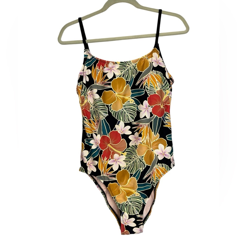 NWT Hurley Women One Piece Tropical Floral Swim Bathing Suit Vacay UPF 50 Sz L